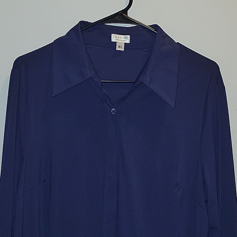 Luxeire The Classic Button Up Blouse Top shirt Navy XL - Picture 7 of 12